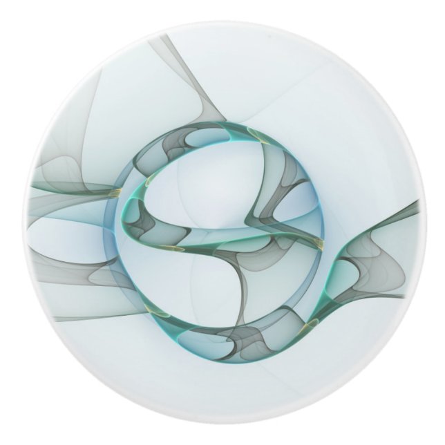 Modern Abstrakt Fractal Art Blue Turcos Grått Knopp (Framsidan)
