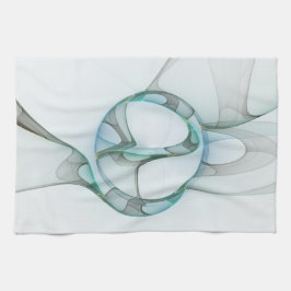 Modern Abstrakt Fractal Art Blue Turcos Grått Kökshandduk