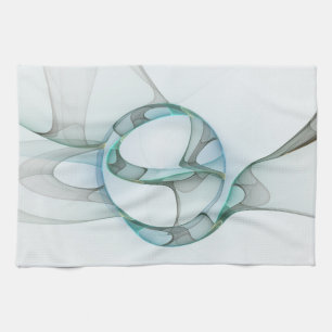 Modern Abstrakt Fractal Art Blue Turcos Grått Kökshandduk