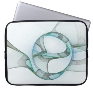 Modern Abstrakt Fractal Art Blue Turcos Grått Laptop Fodral