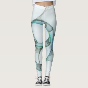 Modern Abstrakt Fractal Art Blue Turcos Grått Leggings