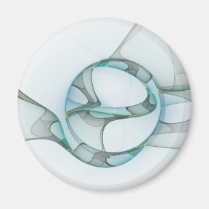 Modern Abstrakt Fractal Art Blue Turcos Grått Magnet
