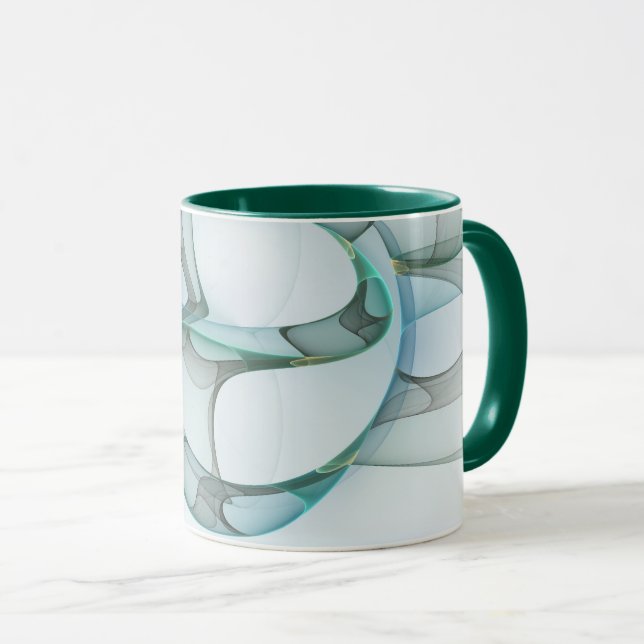 Modern Abstrakt Fractal Art Blue Turcos Grått Mugg (Framsida höger)