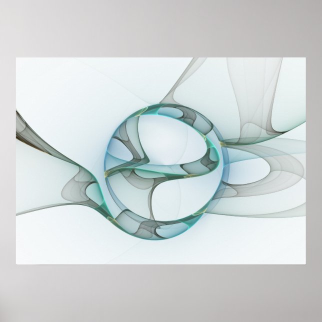 Modern Abstrakt Fractal Art Blue Turcos Grått Poster (Framsidan)