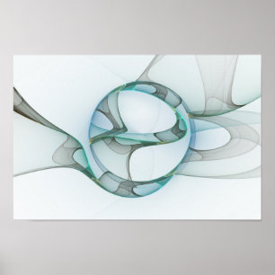 Modern Abstrakt Fractal Art Blue Turcos Grått Poster