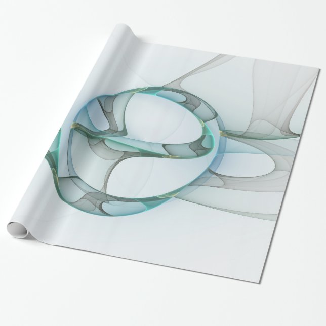 Modern Abstrakt Fractal Art Blue Turcos Grått Presentpapper (Utrullad)