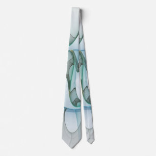 Modern Abstrakt Fractal Art Blue Turcos Grått Slips