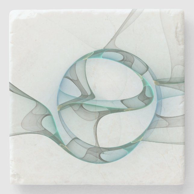 Modern Abstrakt Fractal Art Blue Turcos Grått Stenunderlägg (Framsidan)