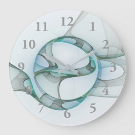 Modern Abstrakt Fractal Art Blue Turcos Grått Stor Klocka