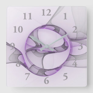 Modern Abstrakt Fractal Art Lavender Grått Fyrkantig Klocka
