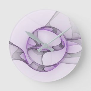 Modern Abstrakt Fractal Art Lavender Grått Rund Klocka