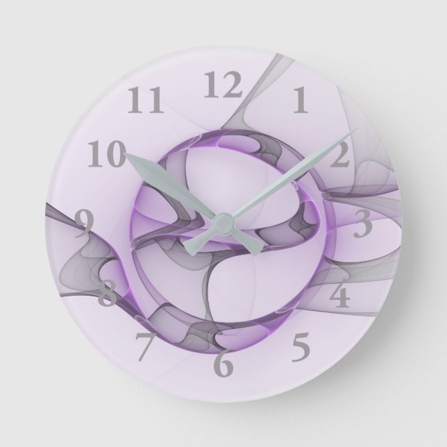 Modern Abstrakt Fractal Art Lavender Grått Rund Klocka (Framsida)