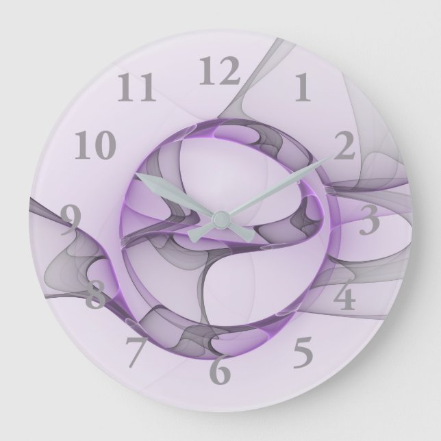 Modern Abstrakt Fractal Art Lavender Grått Stor Klocka (Framsida)