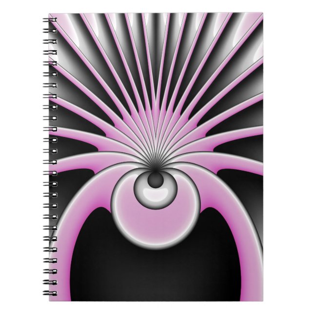 Modern Abstrakt Fractal Art Rosa Grått Black Figur Anteckningsbok (Framsidan)