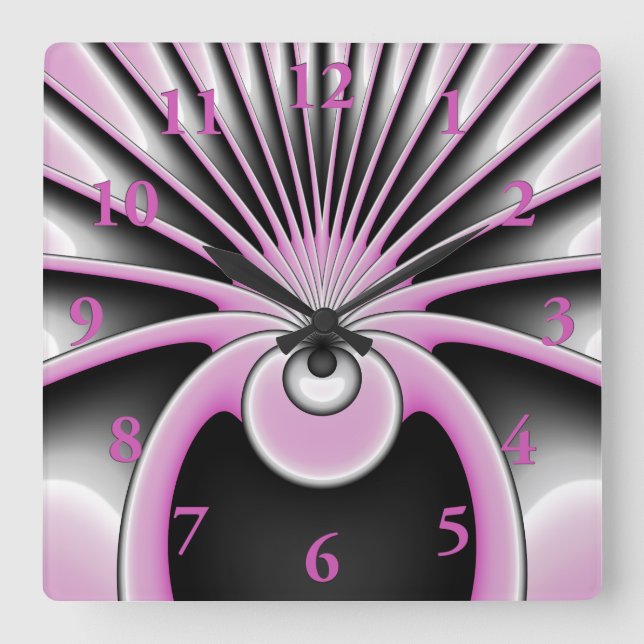 Modern Abstrakt Fractal Art Rosa Grått Black Figur Fyrkantig Klocka (Framsida)
