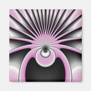 Modern Abstrakt Fractal Art Rosa Grått Black Figur Magnet