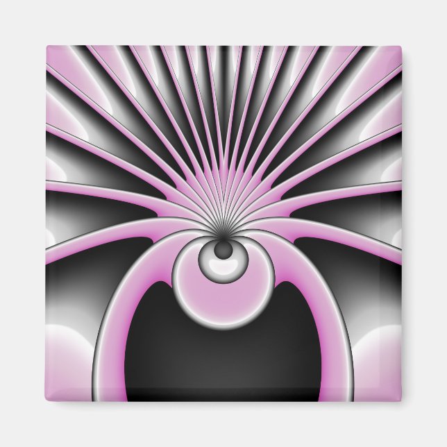 Modern Abstrakt Fractal Art Rosa Grått Black Figur Magnet (Framsidan)