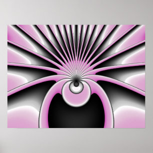 Modern Abstrakt Fractal Art Rosa Grått Black Figur Poster