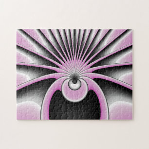 Modern Abstrakt Fractal Art Rosa Grått Black Figur Pussel