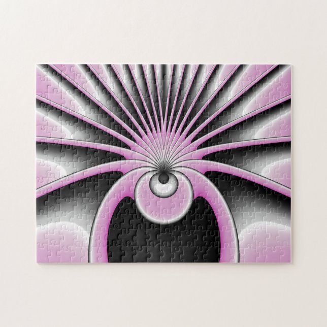 Modern Abstrakt Fractal Art Rosa Grått Black Figur Pussel (Horisontell)
