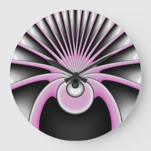 Modern Abstrakt Fractal Art Rosa Grått Black Figur Stor Klocka