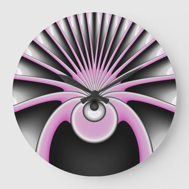 Modern Abstrakt Fractal Art Rosa Grått Black Figur Stor Klocka (Framsida)