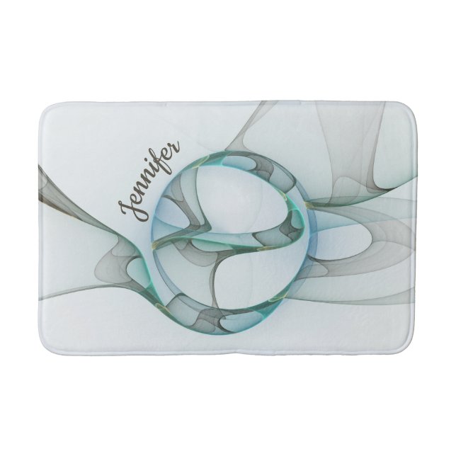 Modern Abstrakt Fractal Blue Turcos Grått Namn Badrumsmatta (Framsidan)