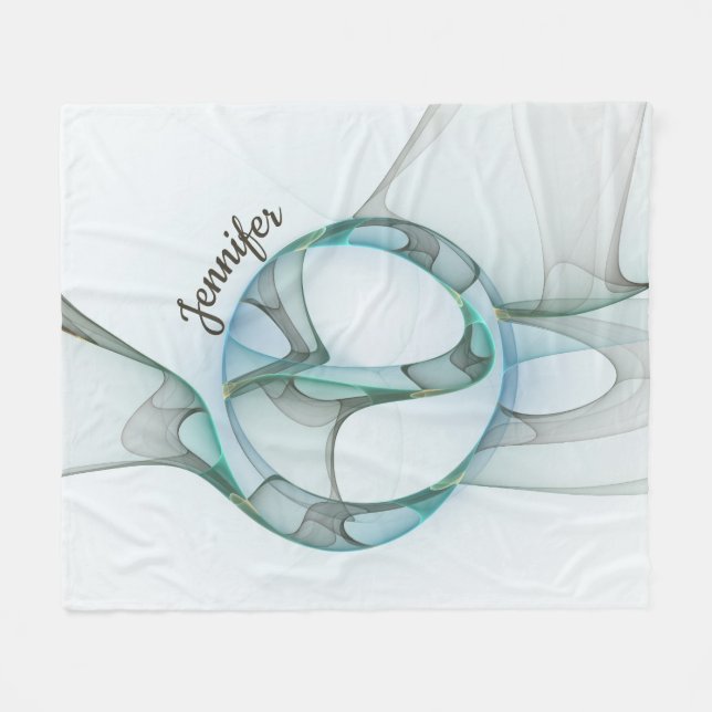 Modern Abstrakt Fractal Blue Turcos Grått Namn Fleecefilt (Framsidan (Horisontell))