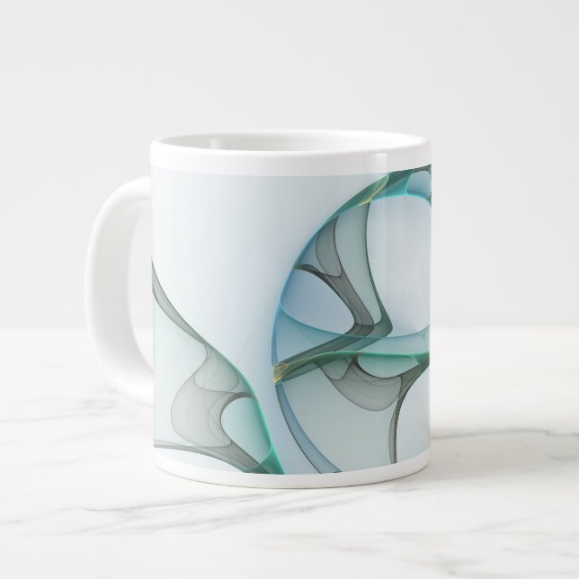 Modern abstrakt fraktal konst blå turkos grå jumbo mugg (Framsida vänster)