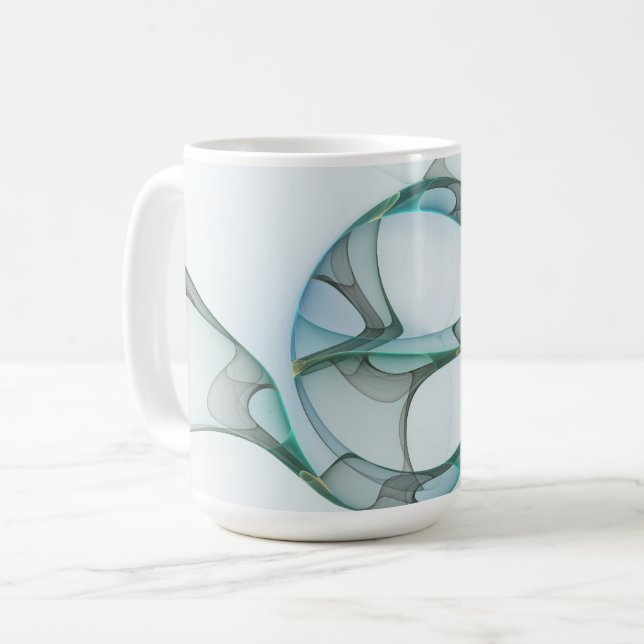 Modern abstrakt fraktal konst blå turkos grå kaffemugg (Framsida vänster)