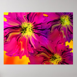 Modern Abstrakt Fuchsia (Magenta) Blommor Poster
