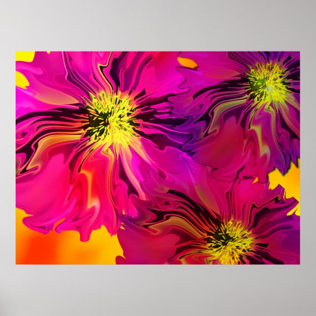 Modern Abstrakt Fuchsia (Magenta) Blommor Poster (Framsidan)