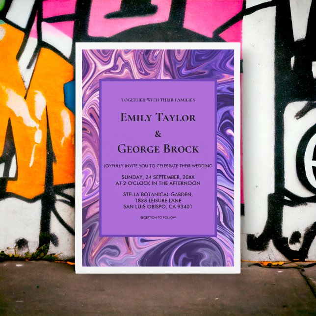 Modern Abstrakt Galaxy Art Vågigt blå Chic Bröllop Inbjudningar (Skapare uppladdad)