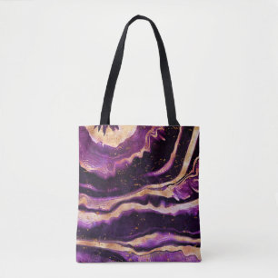 Modern Abstrakt Geode Mörk Lila Rosa Guld Agate Tygkasse