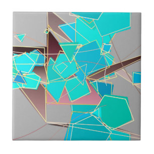 Modern Abstrakt - Geometri, Grått och turkos Kakelplatta
