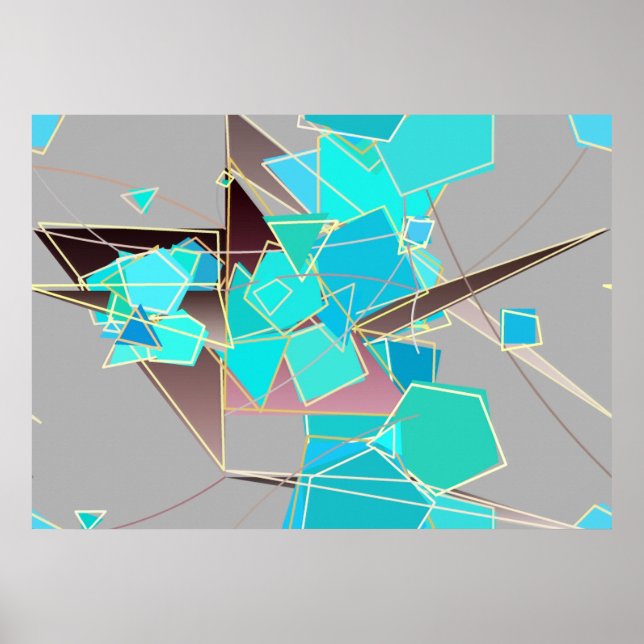 Modern Abstrakt - Geometri, Grått och turkos Poster (Framsidan)