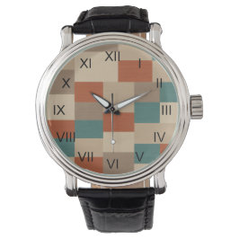 Modern Abstrakt Geometric Block i Teal & Beige Armbandsur
