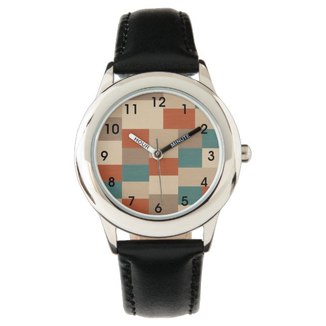 Modern Abstrakt Geometric Block i Teal & Beige Armbandsur (Framsida)