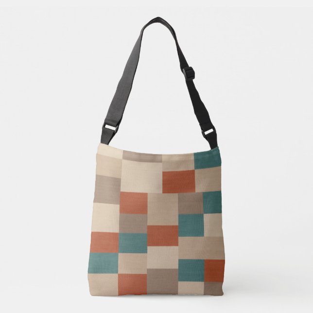 Modern Abstrakt Geometric Block i Teal & Beige Axelväska (Framsida)