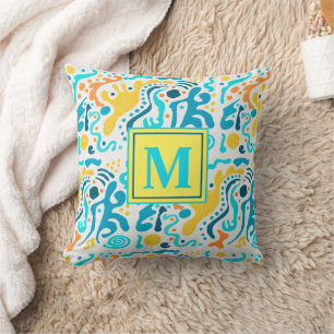Modern Abstrakt Geometric Colorful Monogram Kudde
