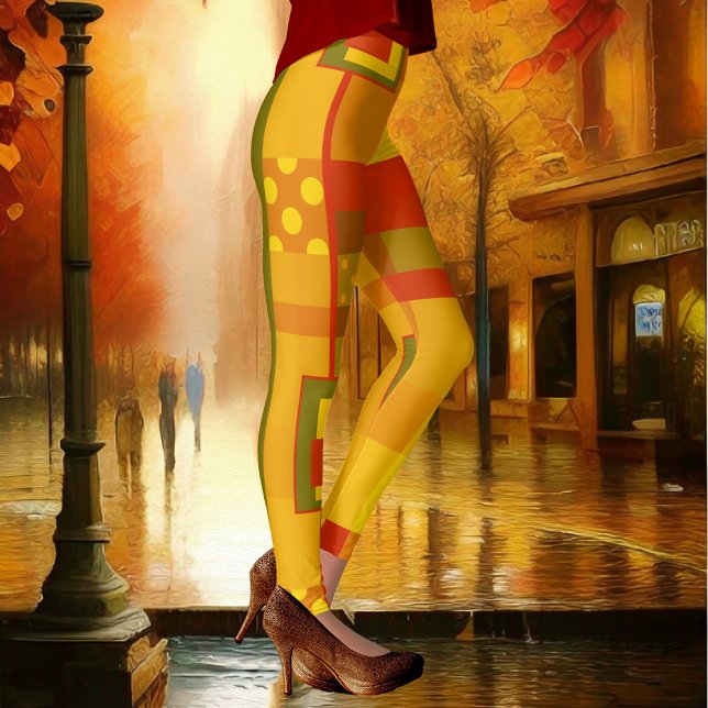 Modern Abstrakt Geometric Mönster Design Leggings (Colorful leggings with a modern geometric pattern design in warm autumn colors)