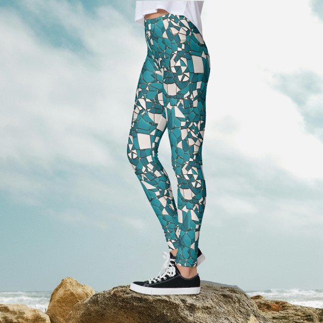Modern Abstrakt Geometric Teal Shattered Glass Leggings (Skapare uppladdad)