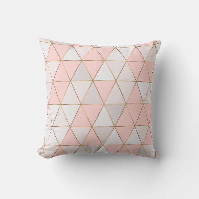 Modern Abstrakt Geometric Triangles Peach Guld Kudde (Framsida)