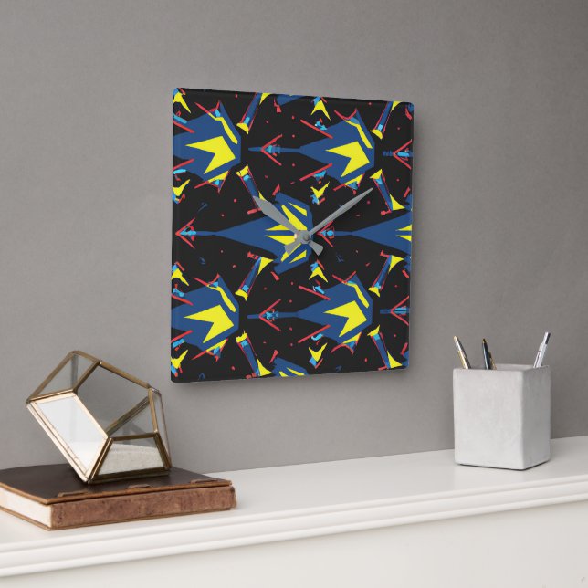 Modern abstrakt geometrisk digital mönster 57 fyrkantig klocka (Kontor)