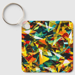 Modern Abstrakt Geometrisk Färgrik Kristallglas Nyckelring
