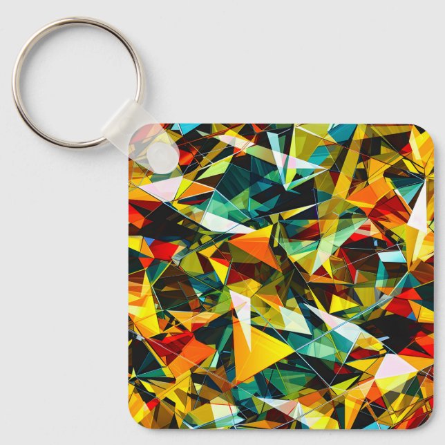 Modern Abstrakt Geometrisk Färgrik Kristallglas Nyckelring (Framsida)