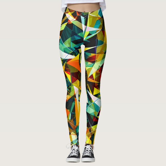 Modern Abstrakt Geometrisk Färgstark Kristallglas Leggings (Framsida)
