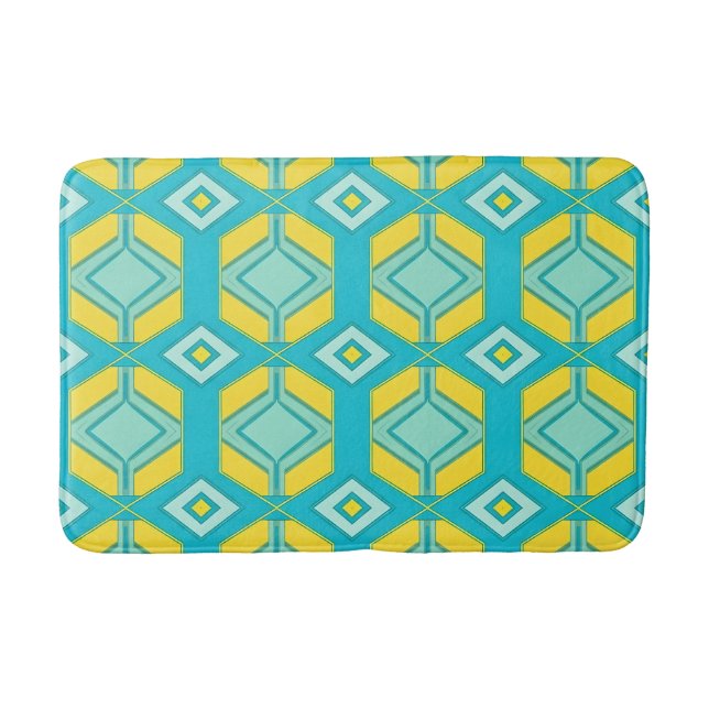 Modern Abstrakt Geometrisk Hexagon Turkos och Gul Badrumsmatta (Framsidan)