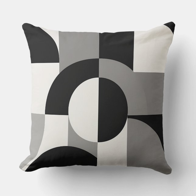 Modern Abstrakt Geometrisk Konst Mönster i Monokro Kudde (Framsida)