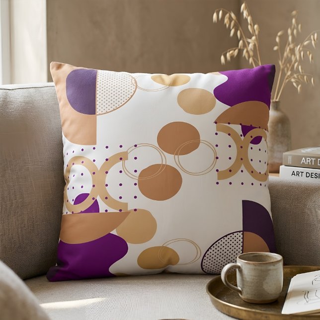Modern Abstrakt Geometrisk Lila och Ockra Boho Kudde (Skapare uppladdad)